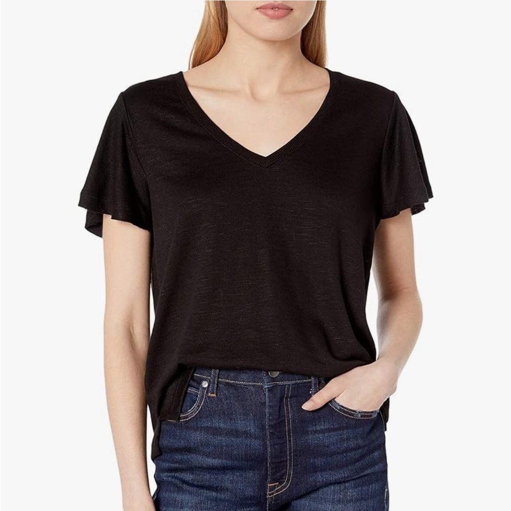NWT Paige Rochel Black knit v-neck flutter sleeve tee